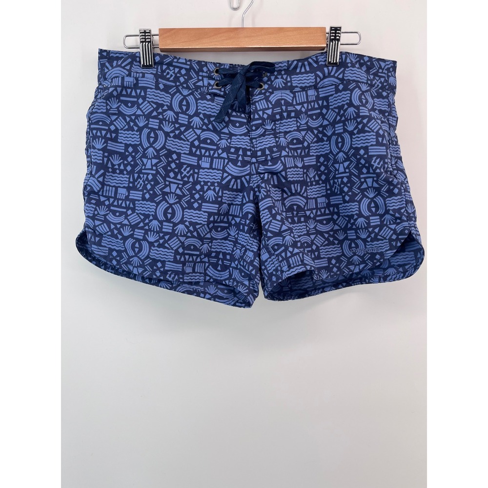 Patagonia Blue Geometric Print Board Shorts Women's Size 8 Swim Surf Trunks